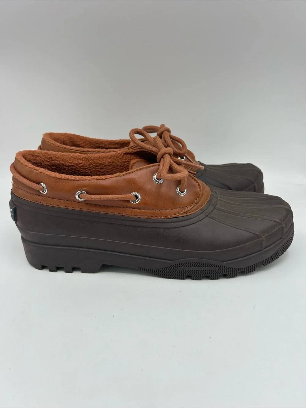 Sperry Rain Snow Duck Boots Womens Size 8.5M Brown Leather Rubber Waterproof